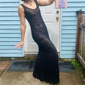 Sue Wong Black Embroidered Sleeveless Maxi Dress